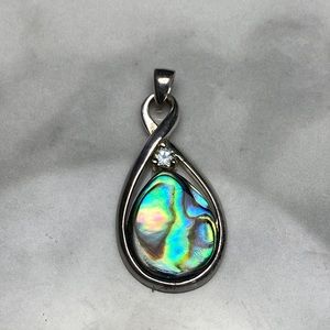 Abalone pear‎ & round sterling silver CZ pendant 925